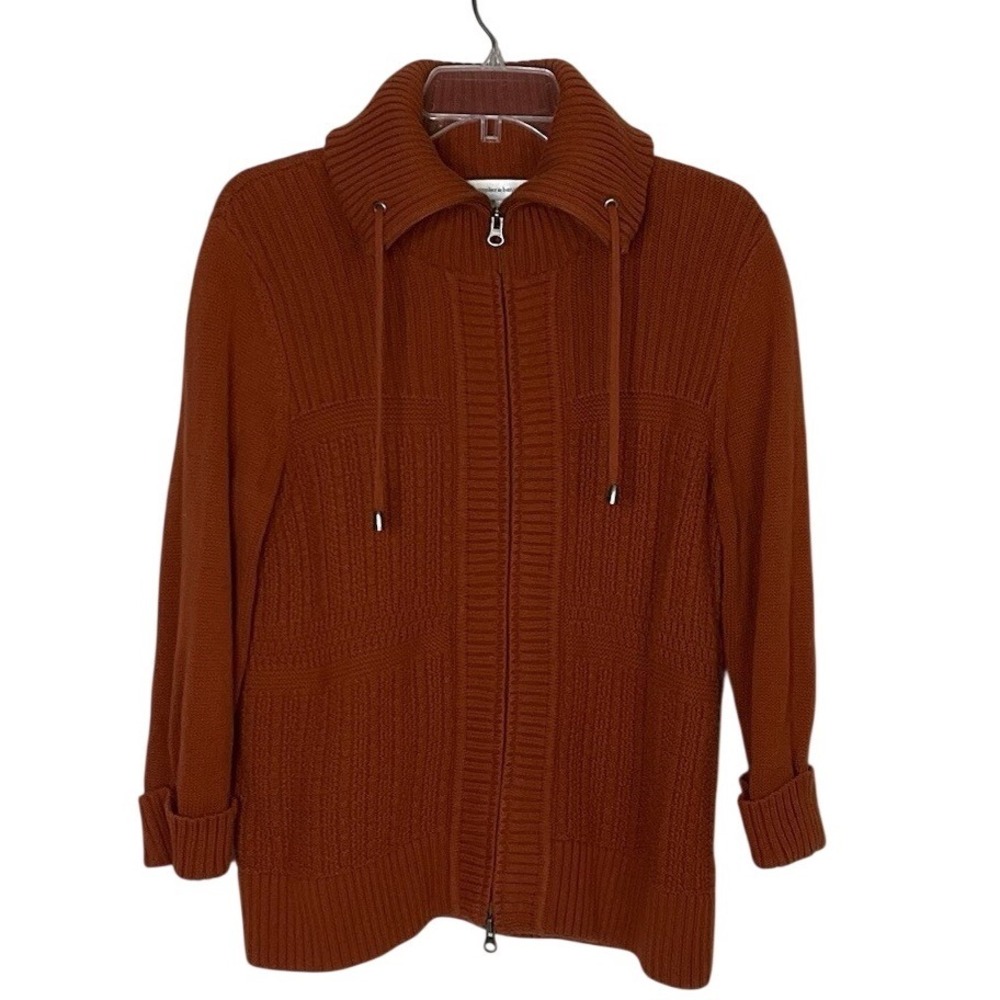 Christopher & Banks Women's Medium Orange Ribbed Zip Up‎ Knit Sweater Jacket